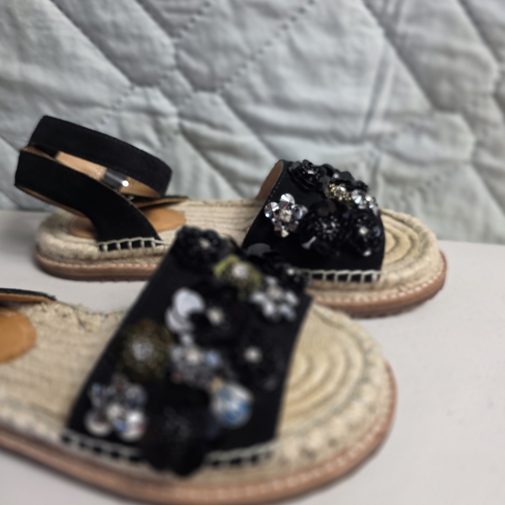 BILL BLASS BLACK ANTHROPOLOGIE SUEDE ESPADRILLES SANDALS SEQUIN SHOES Sz 6 - Picture 11 of 11